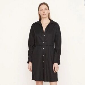 NWT Vince Women's Tie Waist Shirt Linen Dress Long Sleeve Black Sz XXS RN#106730